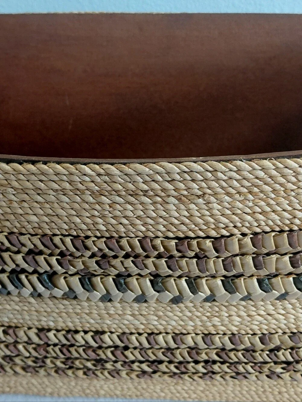 Rare Made in Phillipines wood And Rattab basket Boho Statement